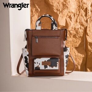 Wrangler Brown and Cow Print Backpack/Crossbody with dust bag